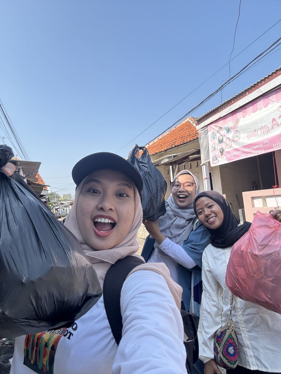 A selfie with the community on a village street